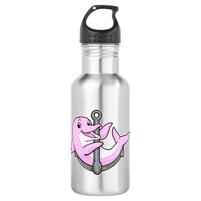 Dolphin with Anchor Stainless Steel Water Bottle (Front)