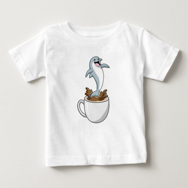 Dolphin with Cup of Coffee Baby T-Shirt (Front)