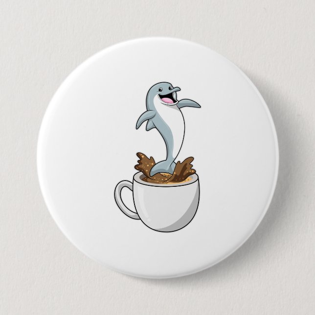 Dolphin with Cup of Coffee Button (Front)