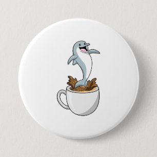 Dolphin with Cup of Coffee Button
