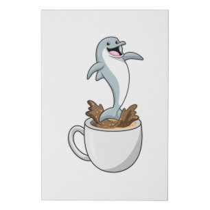 Dolphin with Cup of Coffee Faux Canvas Print