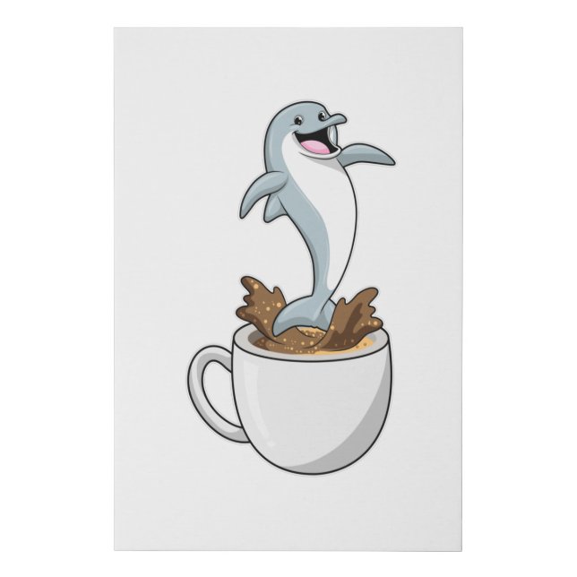 Dolphin with Cup of Coffee Faux Canvas Print (Front)