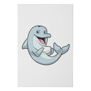 Dolphin with Cup of Coffee Faux Canvas Print