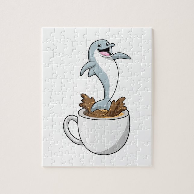 Dolphin with Cup of Coffee Jigsaw Puzzle (Vertical)