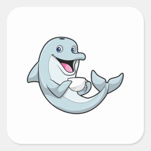 Dolphin with Cup of Coffee Square Sticker