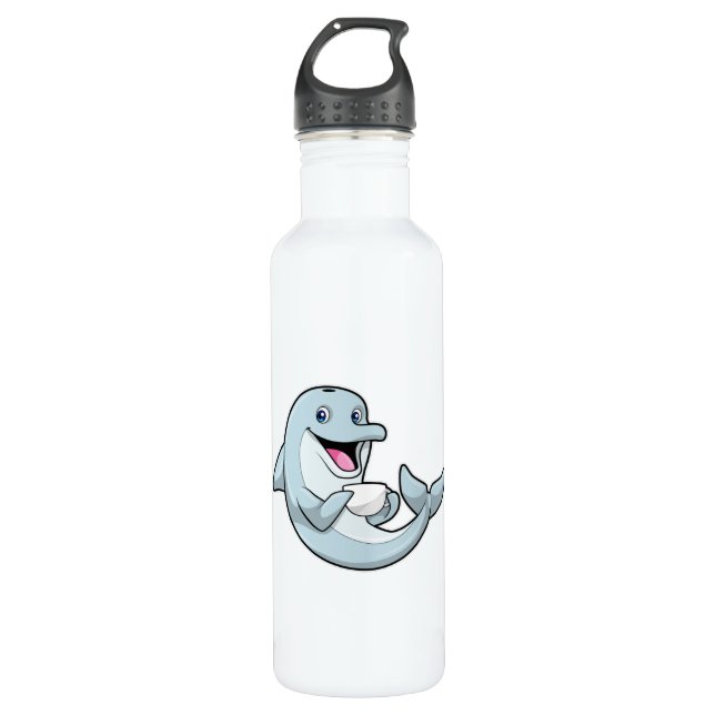 Dolphin with Cup of Coffee Stainless Steel Water Bottle (Front)