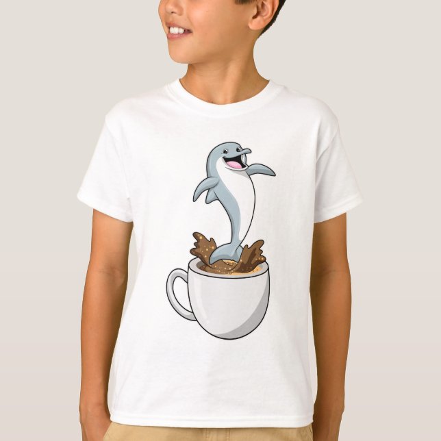 Dolphin with Cup of Coffee T-Shirt (Front)