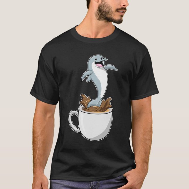 Dolphin with Cup of Coffee T-Shirt (Front)