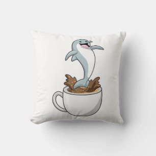 Dolphin with Cup of Coffee Throw Pillow