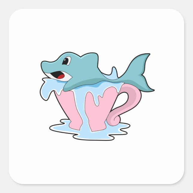 Dolphin with Cup of Water.PNG Square Sticker (Front)