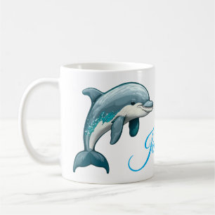 Dolphin with custom Name blue sea animal Design Coffee Mug