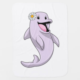 Dolphin with Daisy Flower Baby Blanket