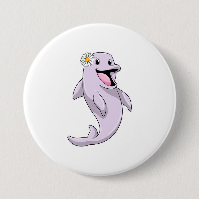 Dolphin with Daisy Flower Button (Front)