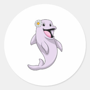 Dolphin with Daisy Flower Classic Round Sticker