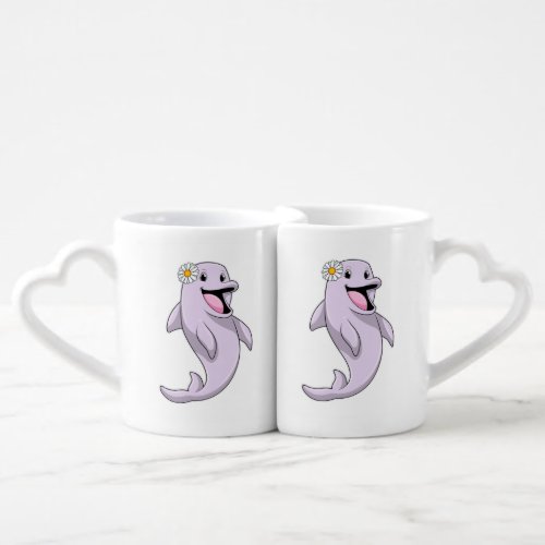 Dolphin with Daisy Flower Coffee Mug Set