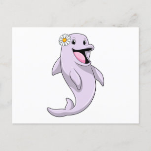 Dolphin with Daisy Flower Postcard