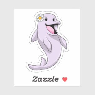 Dolphin with Daisy Flower Sticker