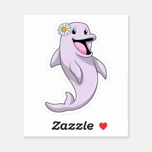 Dolphin with Daisy Flower Sticker