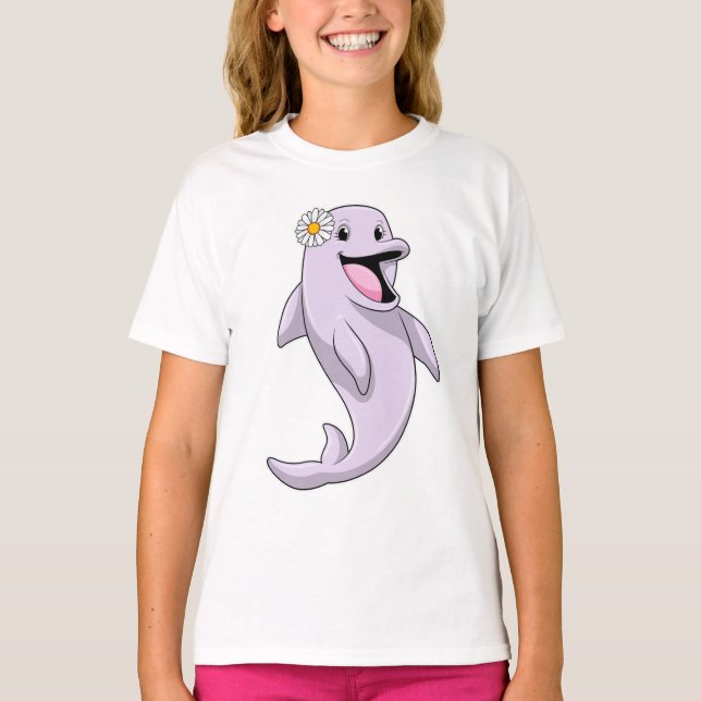 Dolphin with Daisy Flower T-Shirt (Front)