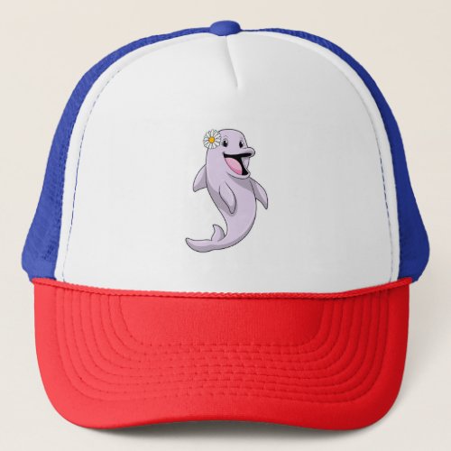 Dolphin with Daisy Flower Trucker Hat