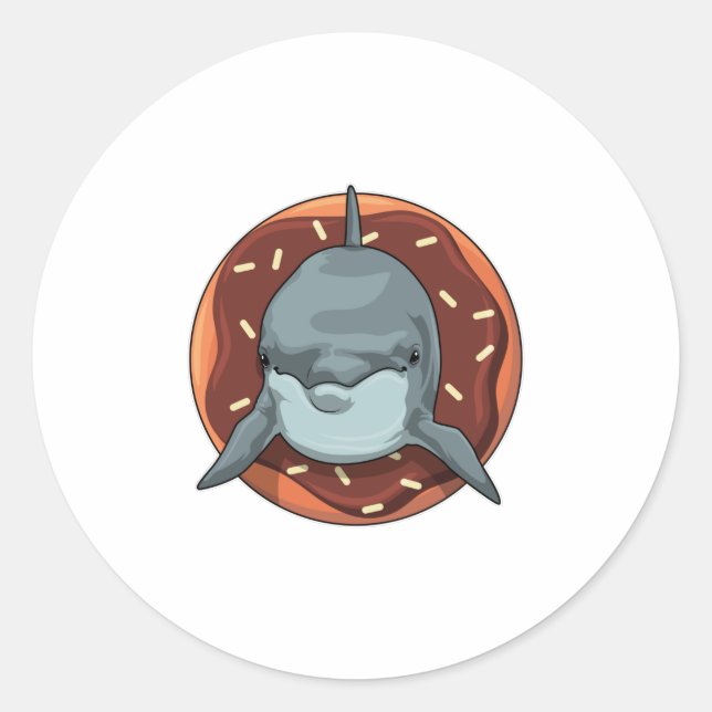 Dolphin with Donut Classic Round Sticker (Front)