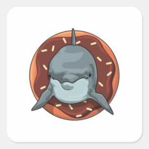Dolphin with Donut Square Sticker