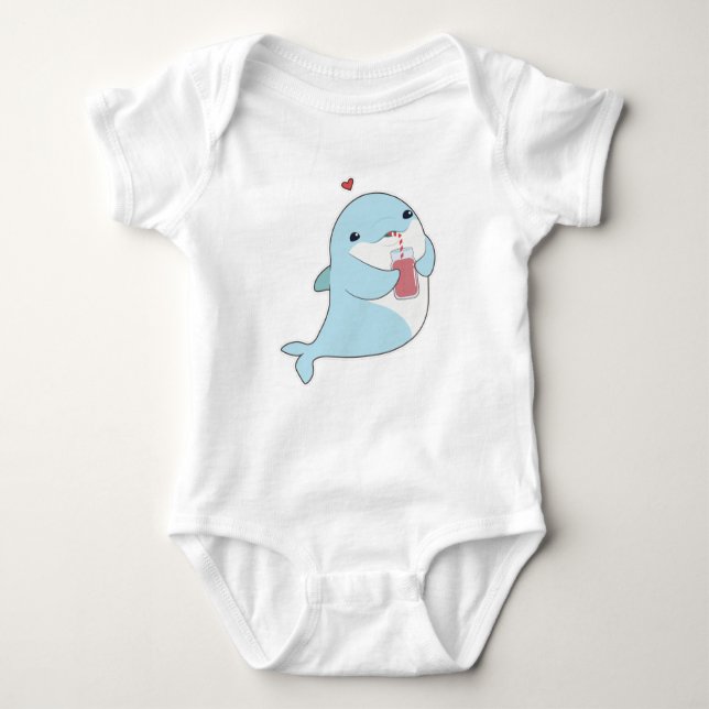 Dolphin with Drink & Heart Baby Bodysuit (Front)