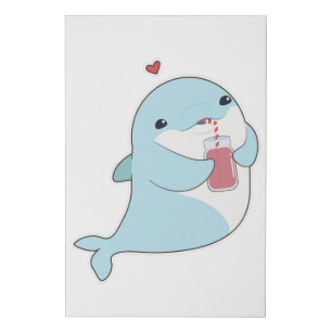 Dolphin with Drink & Heart Faux Canvas Print
