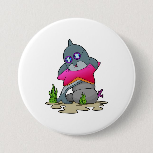 Dolphin with Glasses Button (Front)