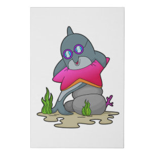 Dolphin with Glasses Faux Canvas Print