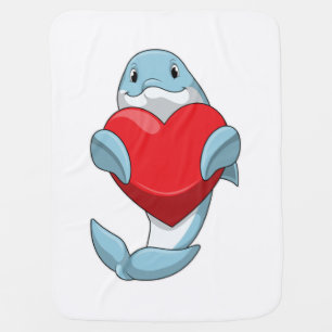 Dolphin with Heart Baby Blanket
