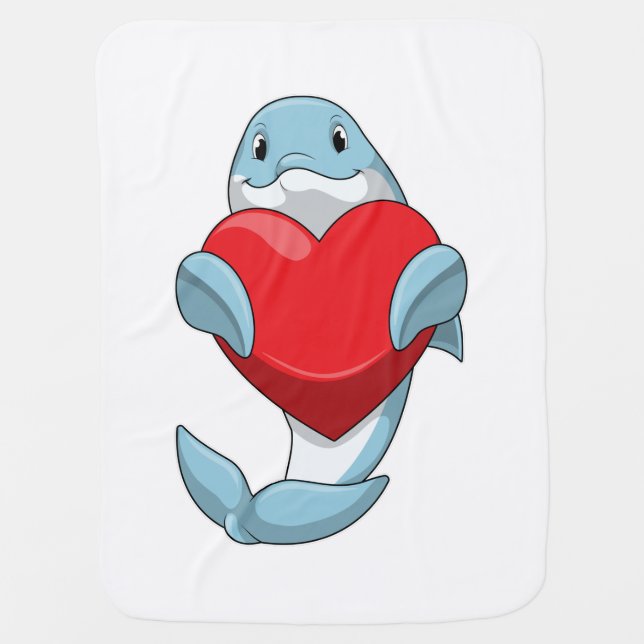 Dolphin with Heart Baby Blanket (Front)