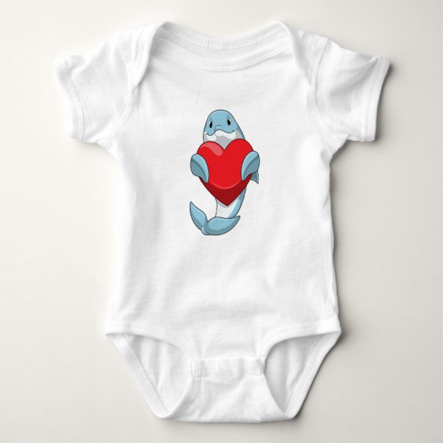 Dolphin with Heart Baby Bodysuit (Front)