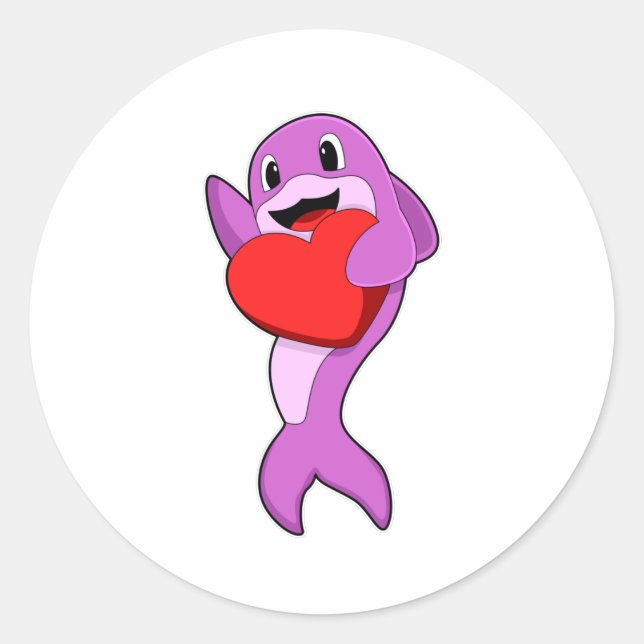 Dolphin with Heart Classic Round Sticker (Front)