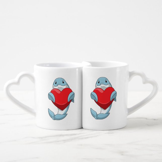 Dolphin with Heart Coffee Mug Set (Front Nesting)