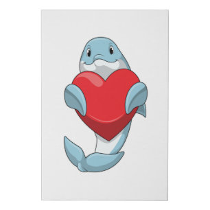 Dolphin with Heart Faux Canvas Print