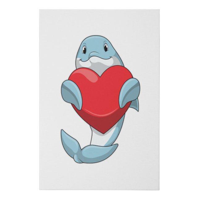 Dolphin with Heart Faux Canvas Print (Front)