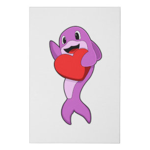 Dolphin with Heart Faux Canvas Print
