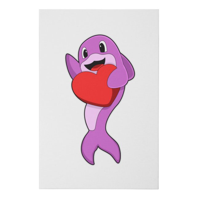 Dolphin with Heart Faux Canvas Print (Front)