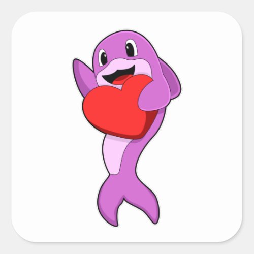Dolphin with Heart Square Sticker