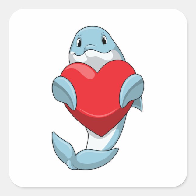 Dolphin with Heart Square Sticker (Front)