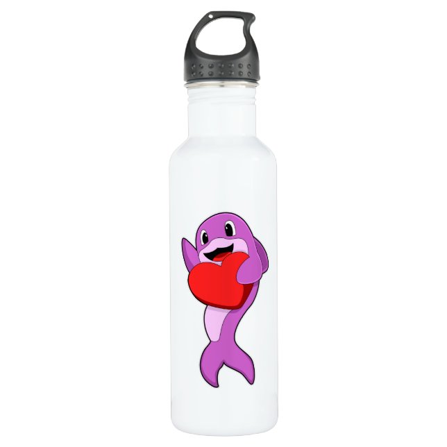 Dolphin with Heart Stainless Steel Water Bottle (Front)