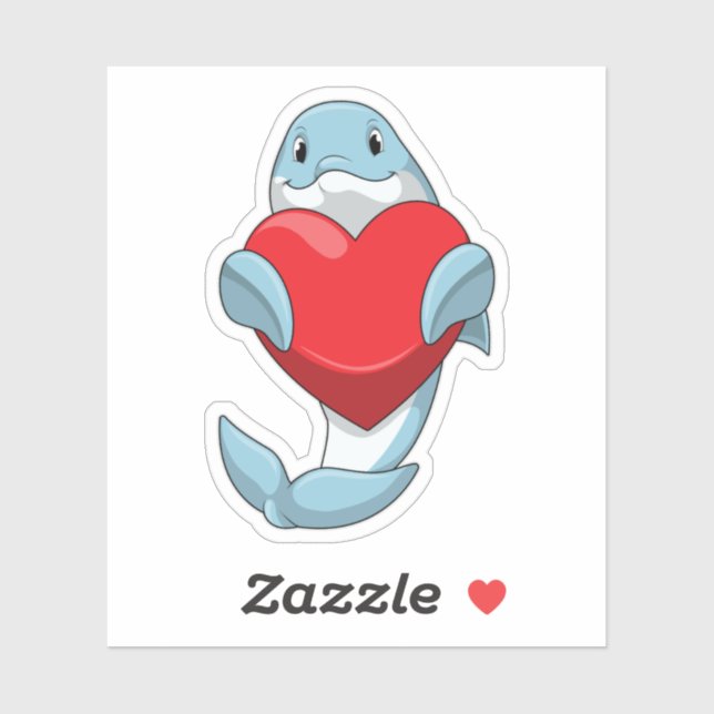 Dolphin with Heart Sticker (Sheet)
