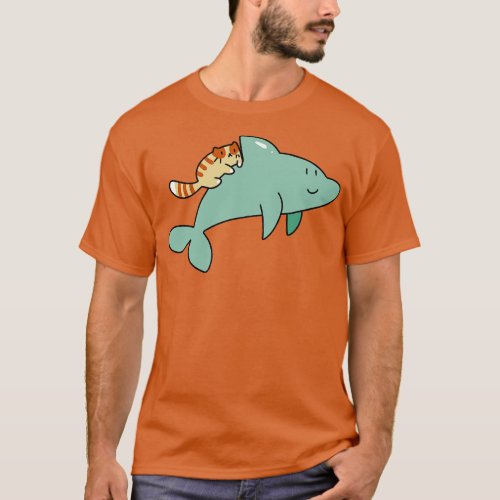 Dolphin with Orange Tabby Cat T_Shirt