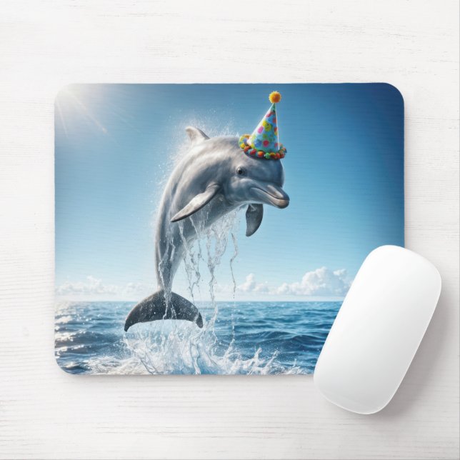 Dolphin With Party Hat Mouse Pad (With Mouse)
