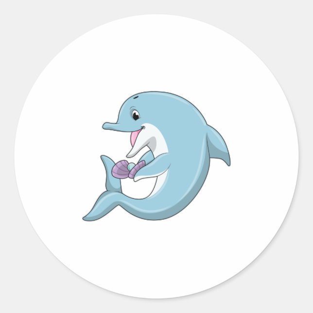 Dolphin with Pearl Classic Round Sticker (Front)