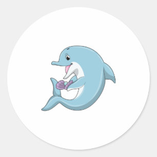 Dolphin with Pearl Classic Round Sticker
