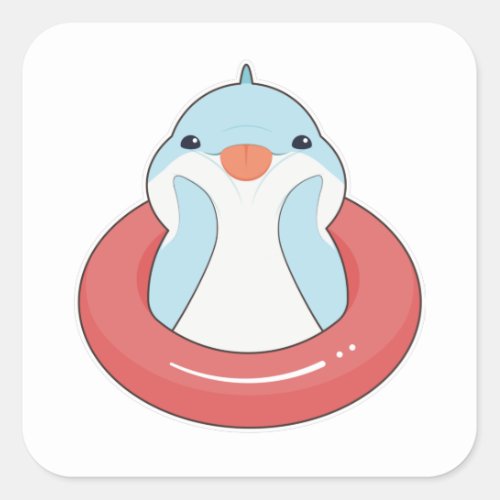 Dolphin with Swim ring Square Sticker