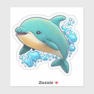 Dolphin with water bubbles cute sea animal sticker