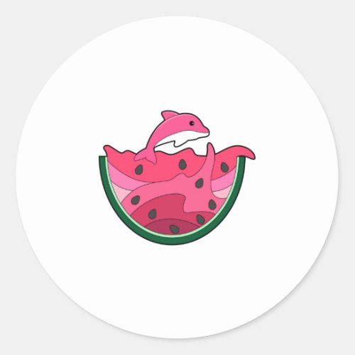 Dolphin with Watermelon Classic Round Sticker